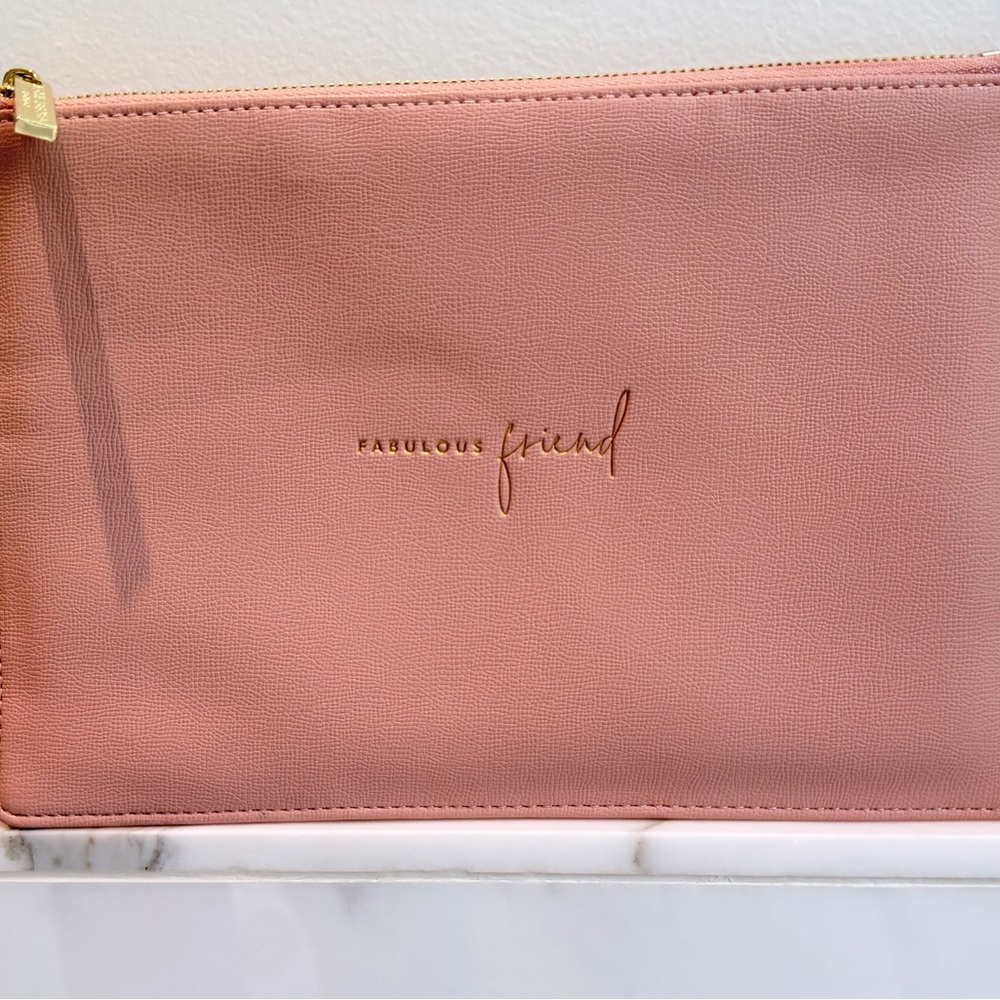 Katie Loxton Perfect Pouch “Fabulous Friend” Pink Vegan Leather Clutch NWOT